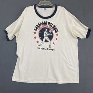 VTG 80s Russell Athletic Single Stitch Abraham Baldwin College Ringer Tee Sz XL